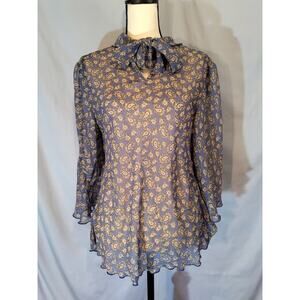 Piano Blue Semi-Sheer Paisley Blouse